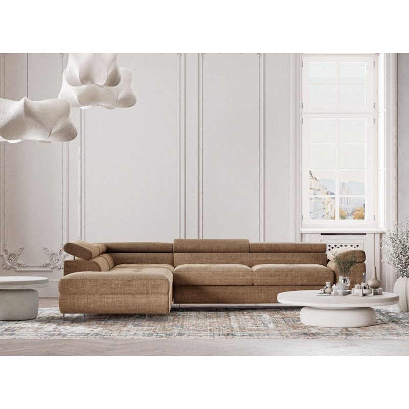 4 Seater Reclining Corner Sofa , Left Hand Facing, Beige Brown Polyester/Chenille