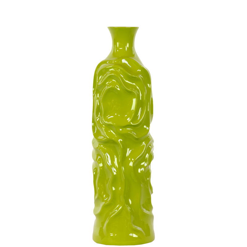 Vase de table rond en céramique, 15,5" H x 4,5" L x 4,5" D, Jaune