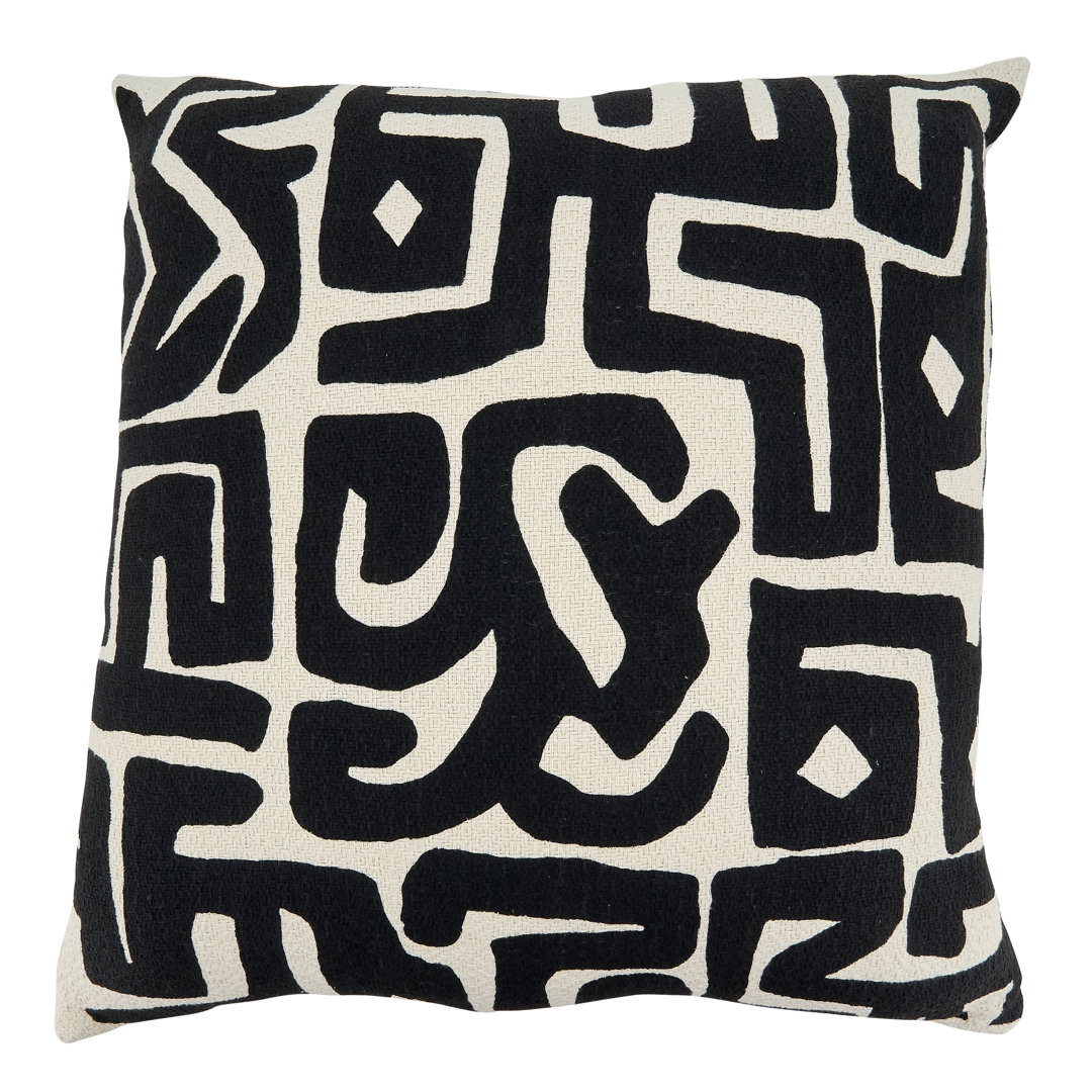 Noir Cotton Geometric 22" Throw Pillow Cover Saro