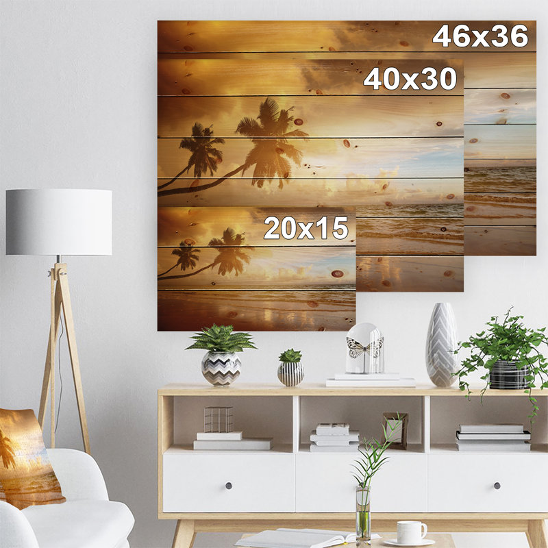 «Beautiful Palms at the Caribbean Beach» - reproduction, H 30 po x l 40 po x p 1 po, Bois