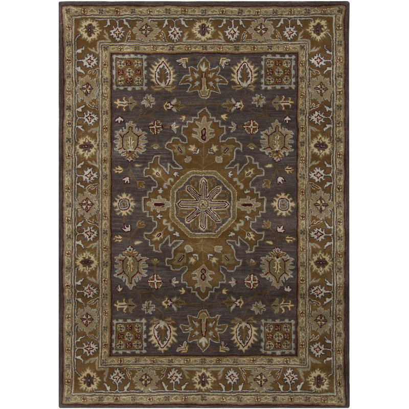 Tapis oriental traditionnel en laine touffeté à la main gris et taupe Bartz, Rectangle 5 pi x 7 pi