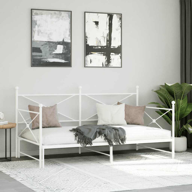 Day Bed Without Mattress Steel, 105.5 x 197cm, White, Trundle Included