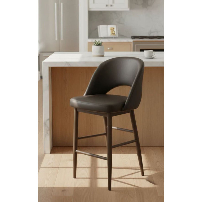 Tabouret Xaedyn classique en cuir de style Mid-Century moderne, bien que fabriqué, Noir, noir, noir, noir