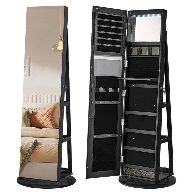 21.5'' Wide Freestanding Jewelry Armoire with Mirror,LED, Black