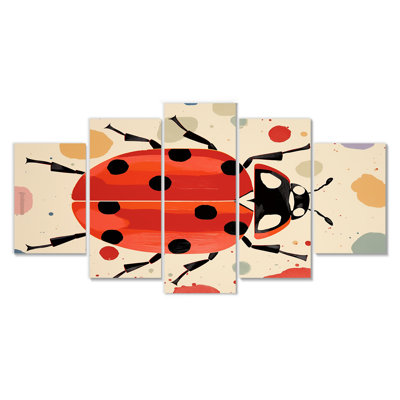 Lady Bug Vintage Retro Illustration - Insects & Bugs Wall Art 5 Piece
