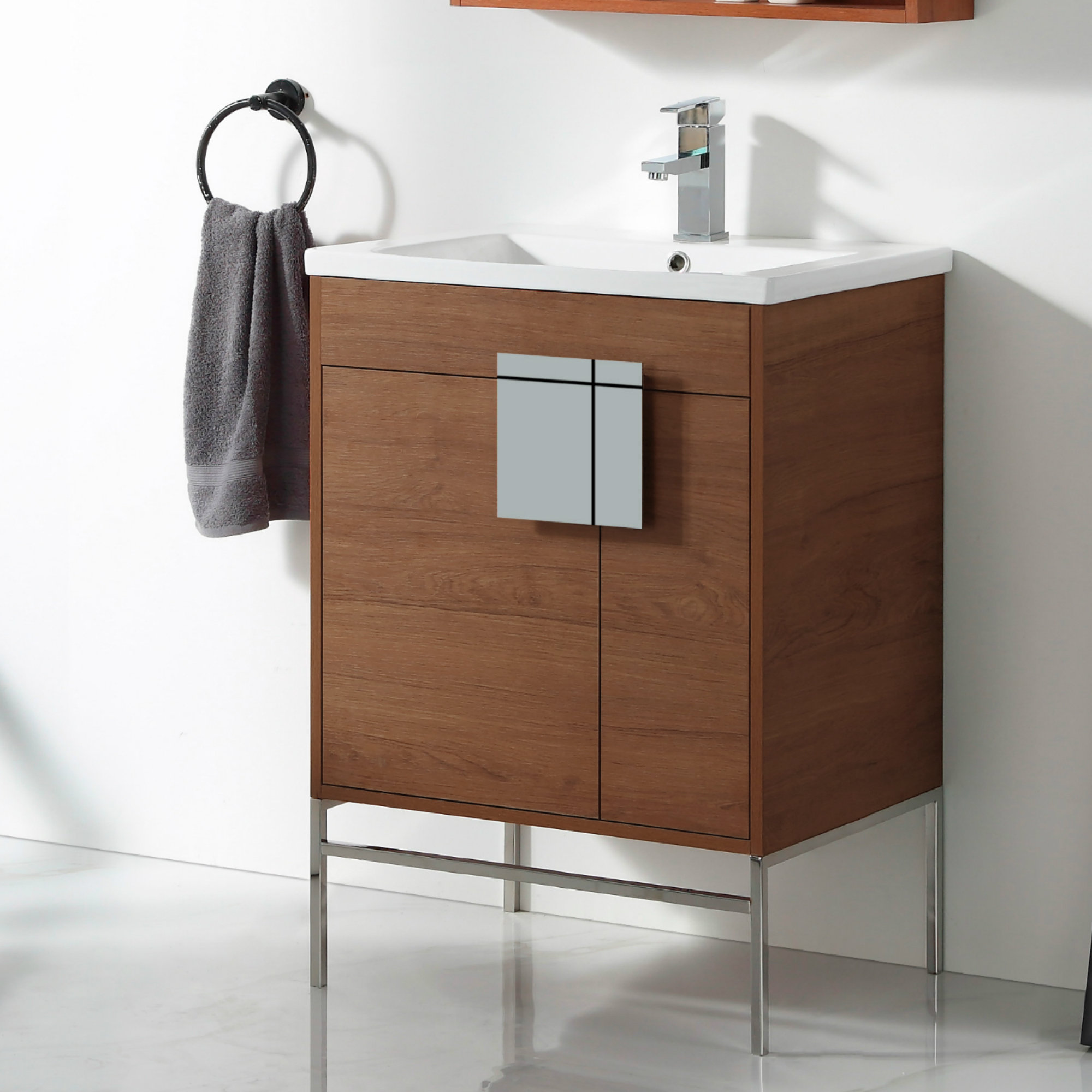Maisie 24'' Single Bathroom Vanity, Walnut, Polished Chrome