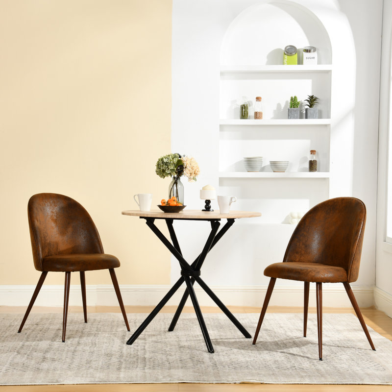 Ensemble de table de salle à manger 3 pièces 31,5 po avec 2 chaises rembourrées Maycel, Brun clair, Brun rétro