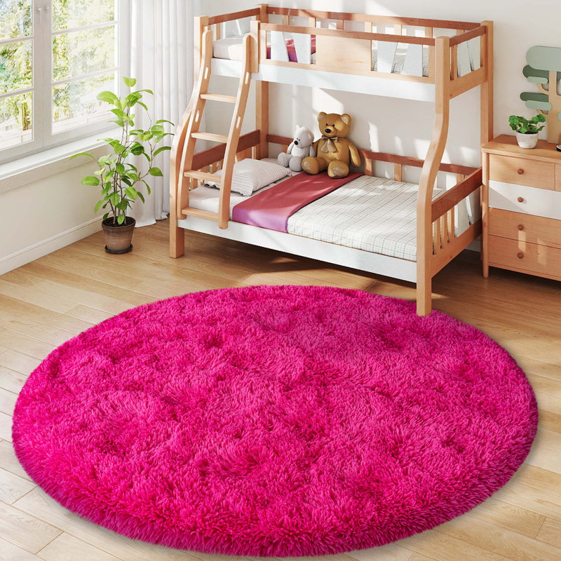 Pink Velvet Round Rug Non-Slip Shaggy Round Rug 6 ft Silk-Blend Rug Round Shag Rug Perfect for Teen Rooms Suitable for Bedrooms Suitable for Living Rooms Antibacterial Durable Material