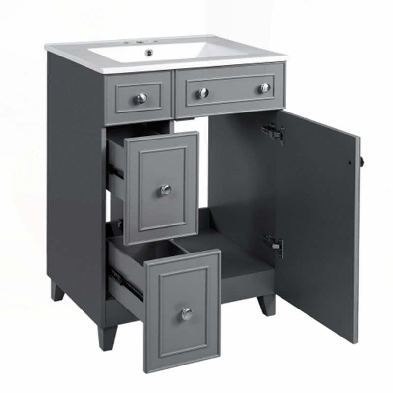 Meuble-lavabo 24 po avec lavabo en céramique, Gris/argent
