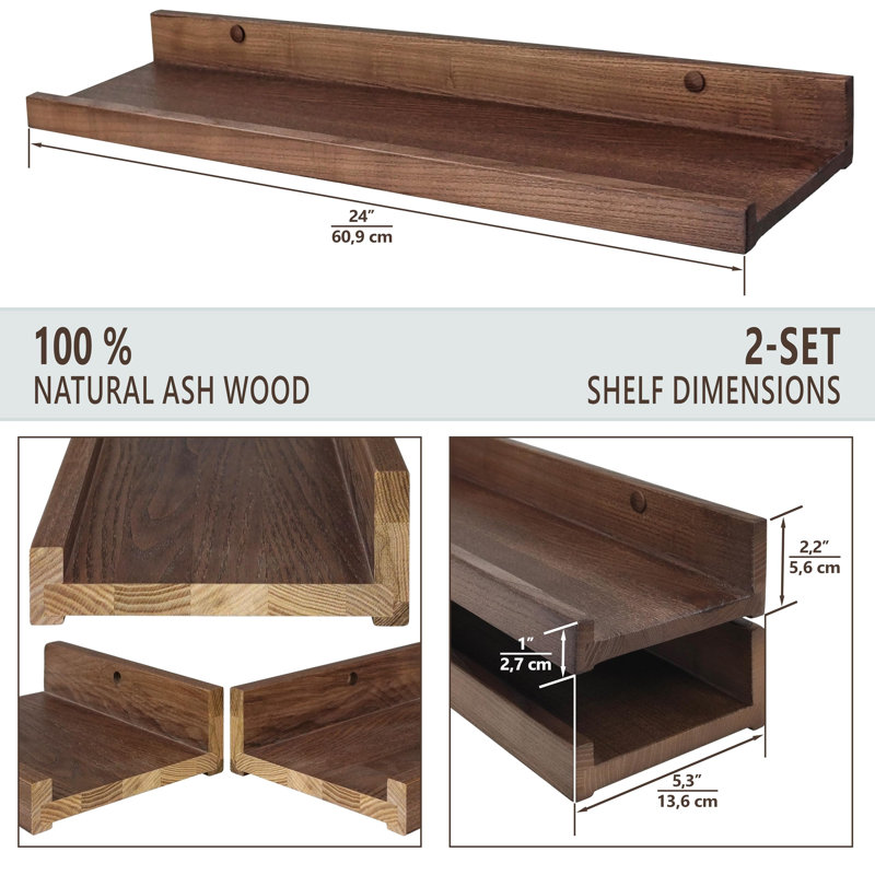Dabo 2 Piece Floating Shelf, Brown, 13.60cm H x 60.90cm W x 5.60cm D