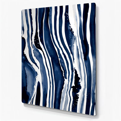 DiagonalStripes Navy White Blue Metal Wall Art