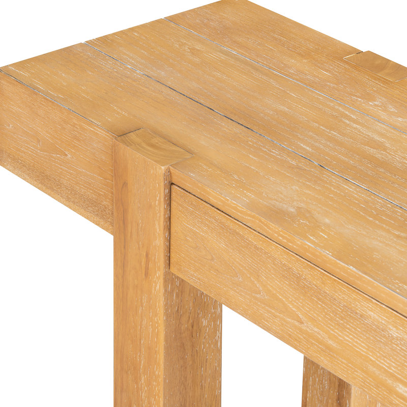 Table de console rustique minimaliste avec prise électrique latérale et rangement dissimulé, idéale pour différents styles d'intérieur, en bois massif, hauteur 75,4 cm (29,71 po), tiroir de rangement naturel, convient aux intérieurs contemporains ou autres.