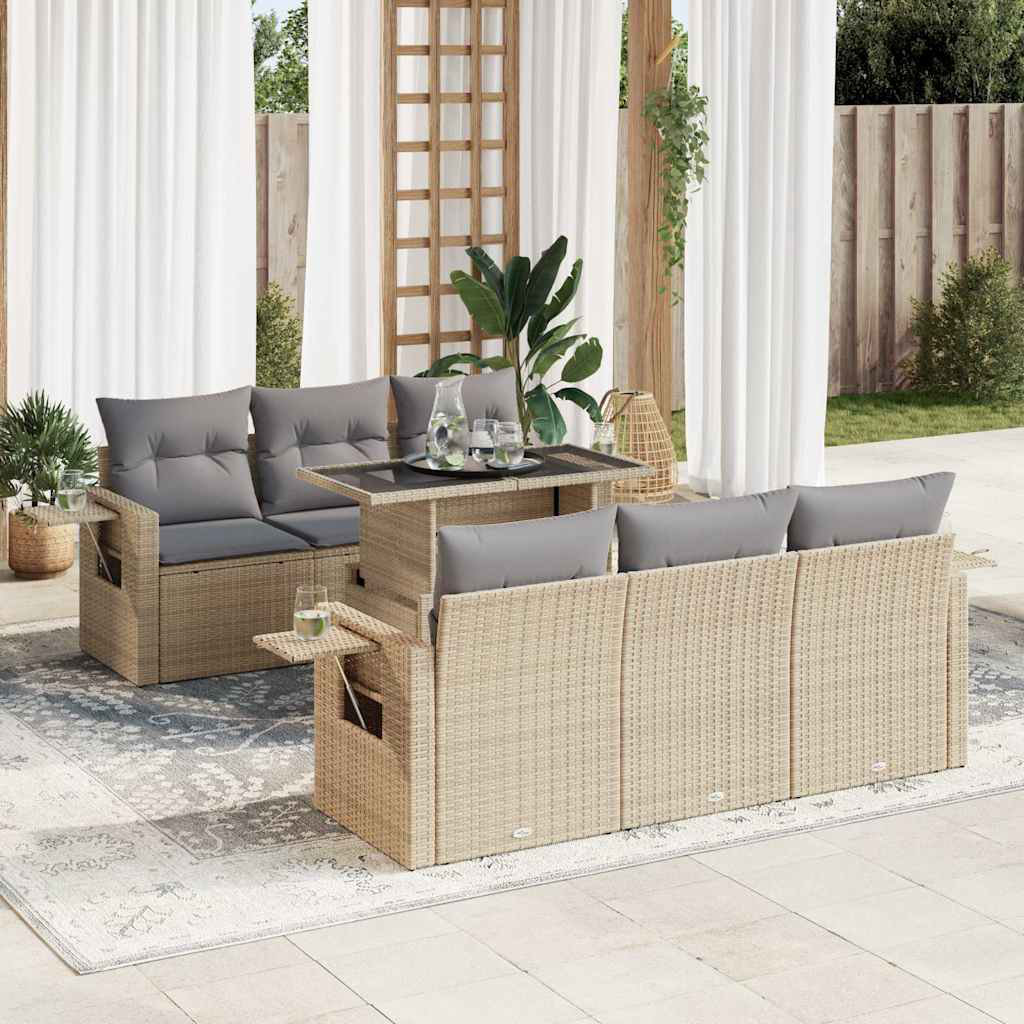 Vidaxl 7-Tlg. Garten-Sofagarnitur Mit Kissen Beige Poly Rattan