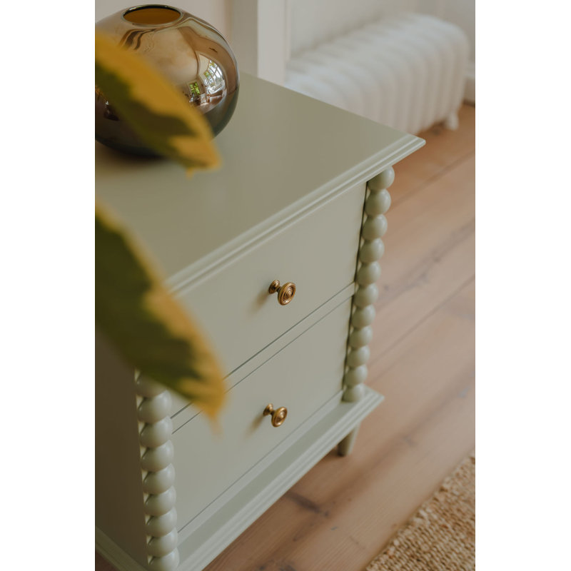 50 cm W Solid Wood Bedside Table, Pale Olive