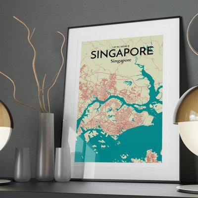 Singapore City Map in Tricolour 1 Piece Wall Art