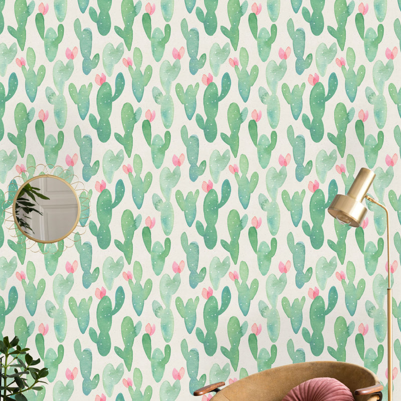 Rouleau de papier peint adhésif cactus, Vert, L 16,67 po x l 25 po