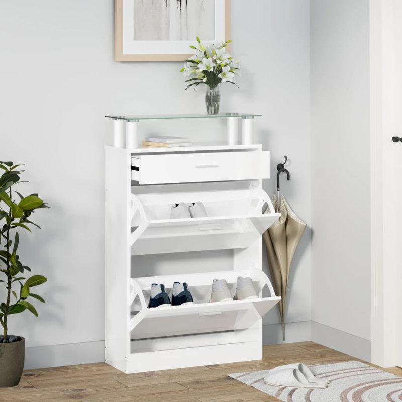 Flip Down Shoe Storage, Off White