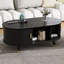 Table basse ovale en bois cannelée avec station de charge-317725760