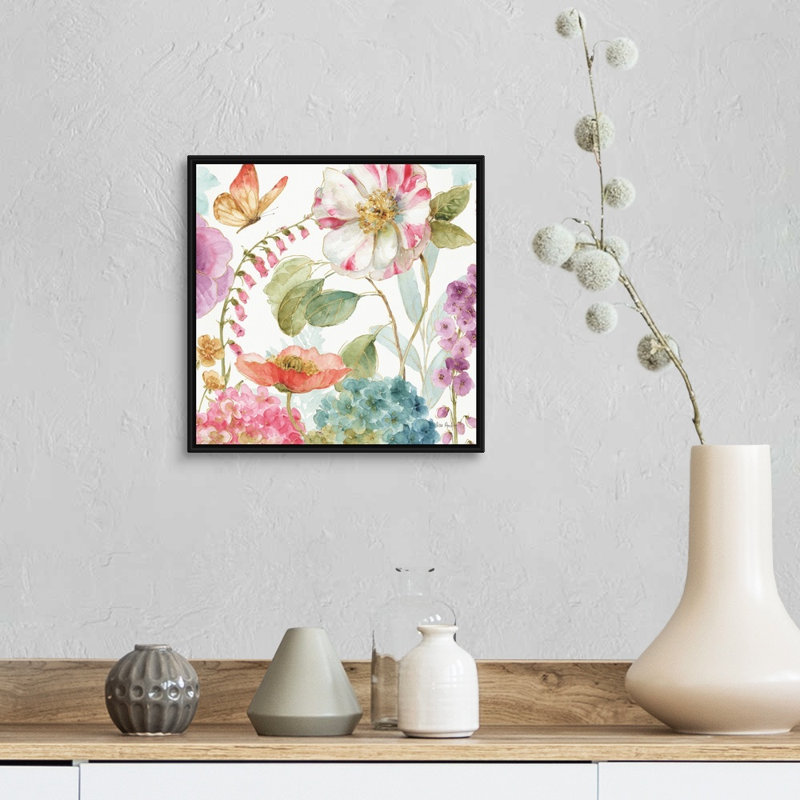 «Rainbow Seeds Flowers II» par Audit Lisa - reproduction d'art sur toile, Toile avec cadre noir, H 14 po x l 14 po x P 2 po