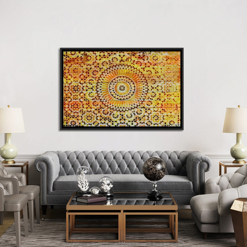 Impression sur toile, motif de bois indien, H 18 po x l 26 po x P 1,5 po, Toile avec cadre noir, Pas de tapis