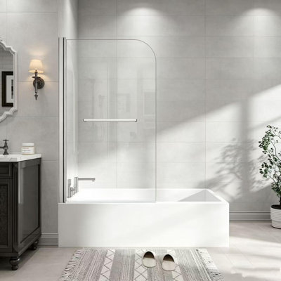 31"-32" W x 55" H Flexible 180° Pivot Shower Door Reversible Installation Frameless Bathtub Screen,1/4"(6MM) Tempered Glass With Nano Easy Cleaning And Stick Explosion-proof Membrance