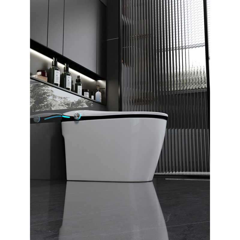 Luxury Smart Toilet with Bidet Seat Built-in, Intelligent Toilet Auto Open/Close Seat, Foot Sensor, LED Display,Night Light, Warm Water & Dryer,White