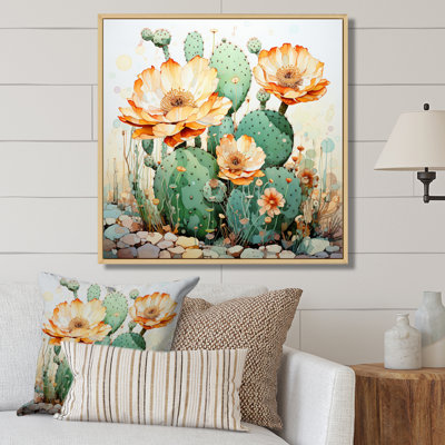 " Coral Green Cactus Desert Blooms Pointillism I "