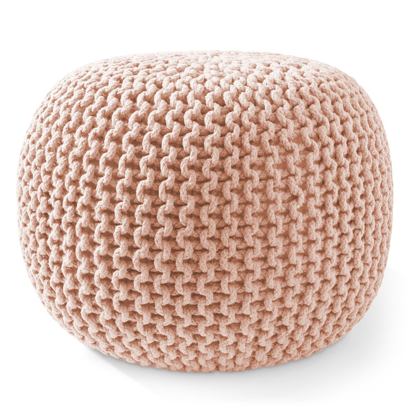  Casafield Round Pouf Ottoman, Cotton Knit Upholstered Footrest - Light Pink, Light Pink, Round