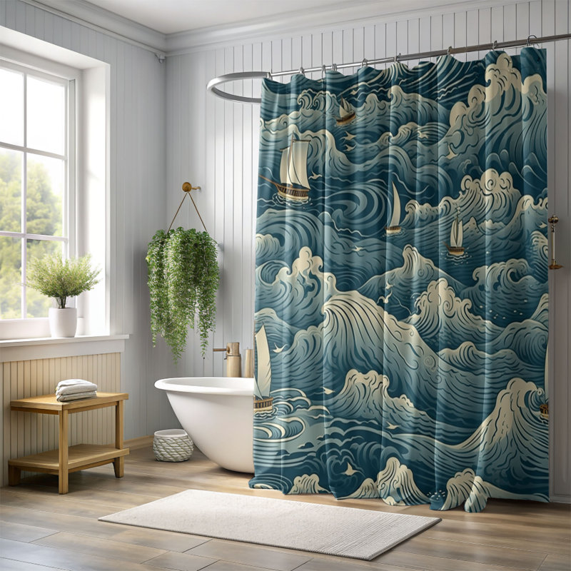 Rideau de douche 1 pièce Ocean Drift, H 74 po x l 71 po