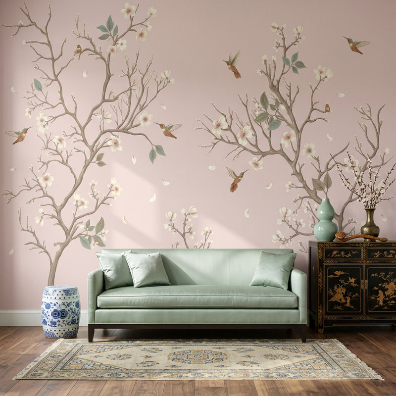 Décoration murale amovible à motif floral Branches de cerisiers en fleurs, 120 po x 96 po, Peler et coller