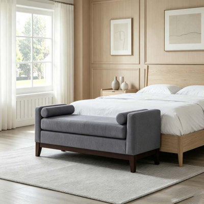Large Upholstered Boucle Fabric Ottoman with Pillows