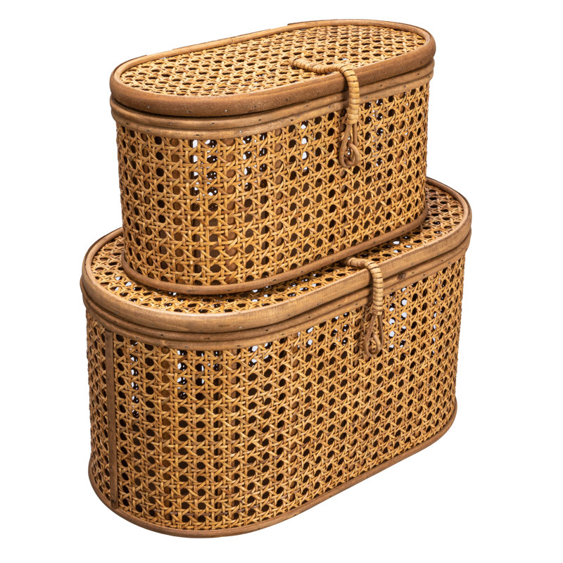 Boîtes de rangement modernes décoratives ovales en rotin tissé, Naturel