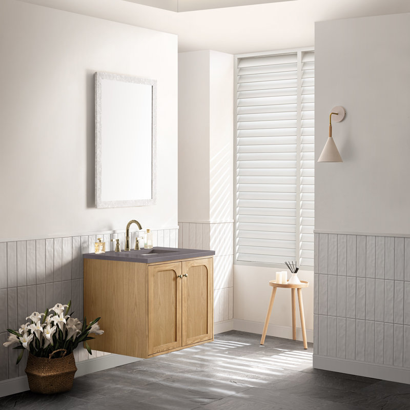 Laurent 30'' W Single Vanity, White Zeus, 8" Widespread, Light Natural Oak