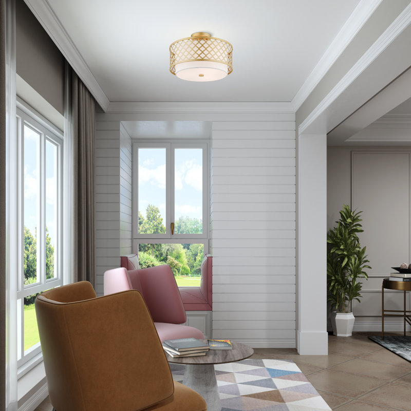 Mance Fabric Semi Flush Mount, 10.75" H x 15.25" W, Soft Gold