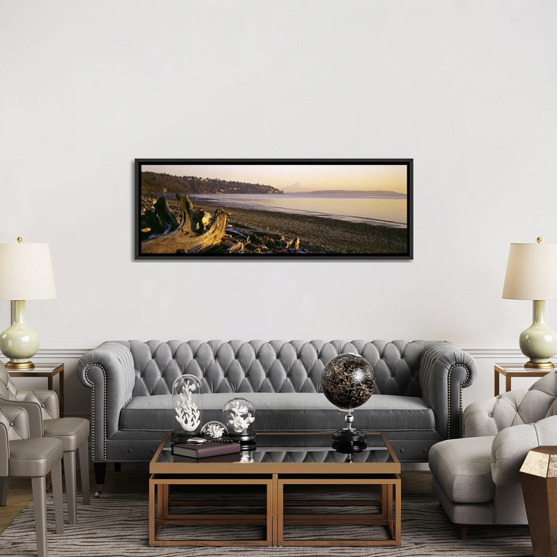 « bois flottants on the beach, discovery park, mt rainier, seattle, king county, washington state », reproduction de photo sur toile