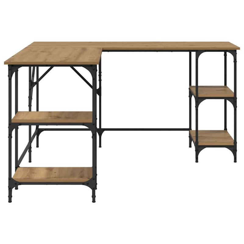 L-Shaped Metal Base Computer Desk, Artisan Oak