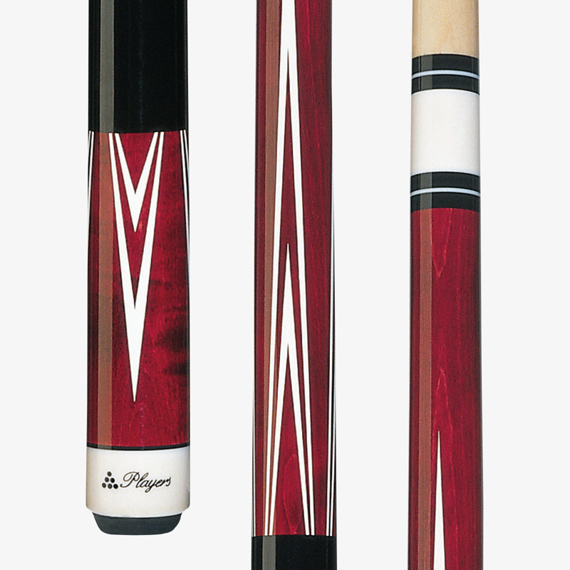 Crimson Red Birds-Eye Maple Pool Cue with White Veneer Points