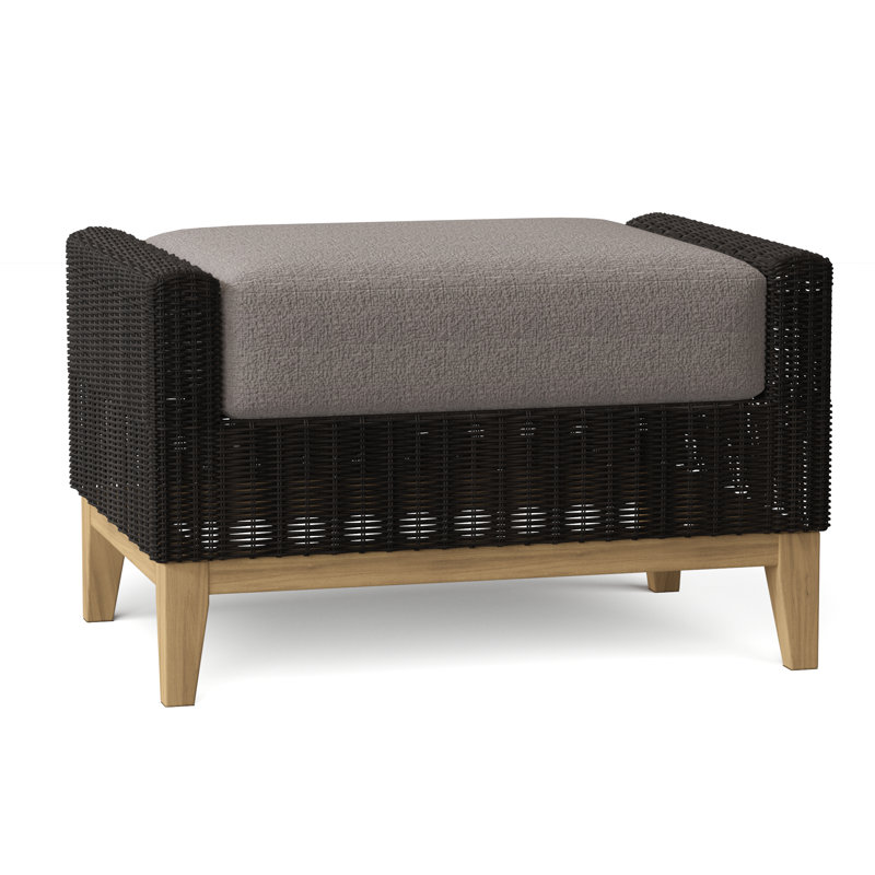 Frances Outdoor Teak Ottoman, Frances Black, Ash