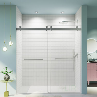 68-72 Inches *76 Inches Frameless Double Sliding Soft-Close Shower Door, 3/8 Inches (10Mm) Thick SGCC Tempered Glass, Shower Door