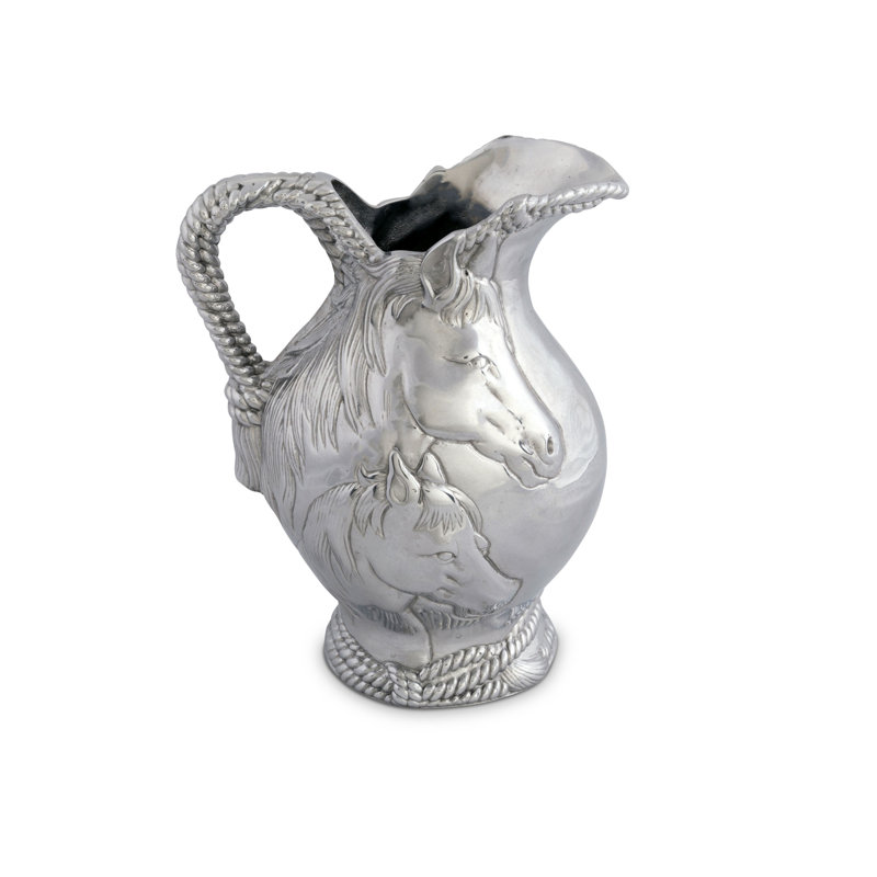 Equestrian Silver Aluminum Horse and Rope Pitcher