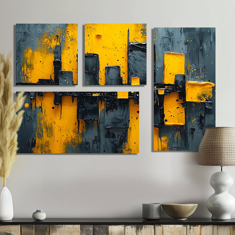 «Cityscape Geometric Pulse II - Cityscapes», art mural 4 pièces, Toile tendue, Ne s’applique pas