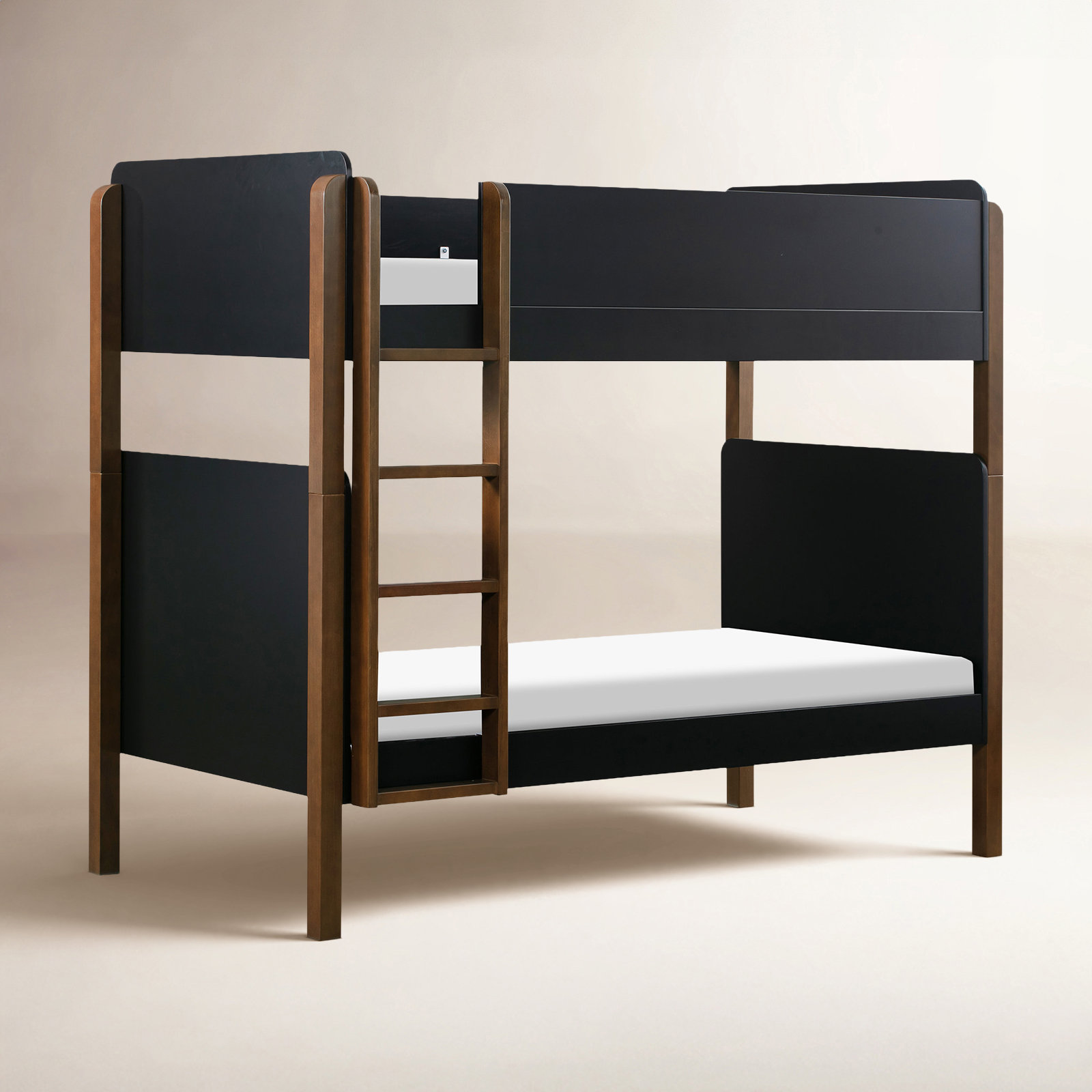 TipToe Twin Bunk Bed, Black/Natural Walnut