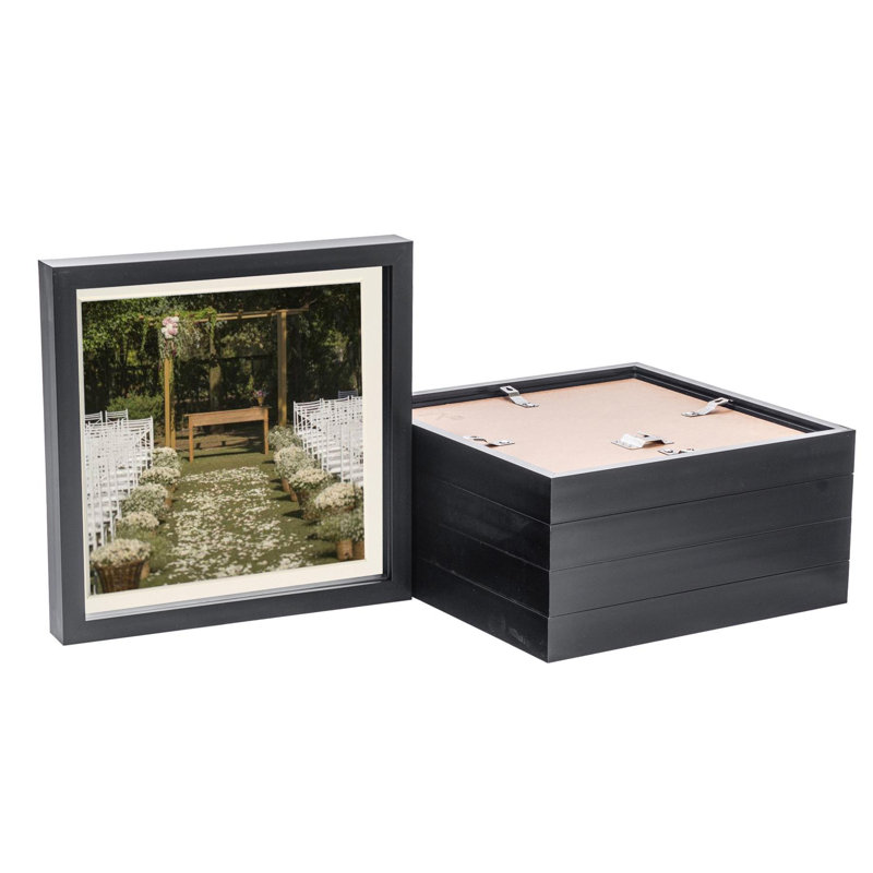 Nicola Spring - 3D Box Photo Frames - 10 x 10" with 8 x 8" Mount, Black/Ivory