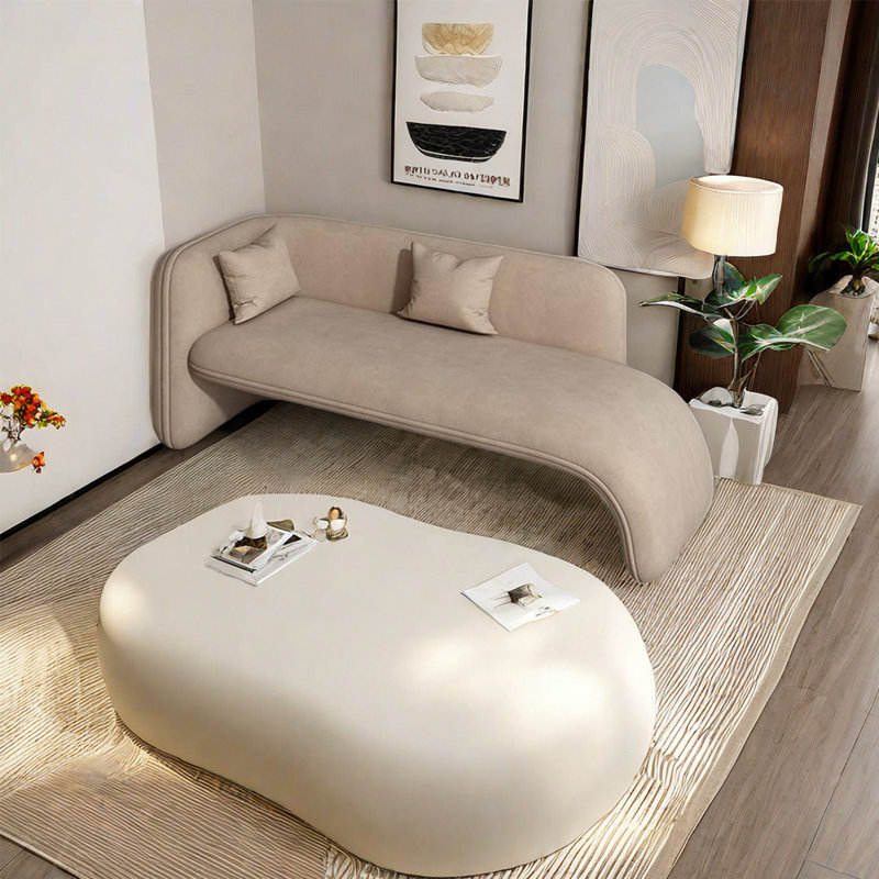 Chaise longue rembourrée Minimalist, Accoudoir à gauche (vu de face), Crème / jaune