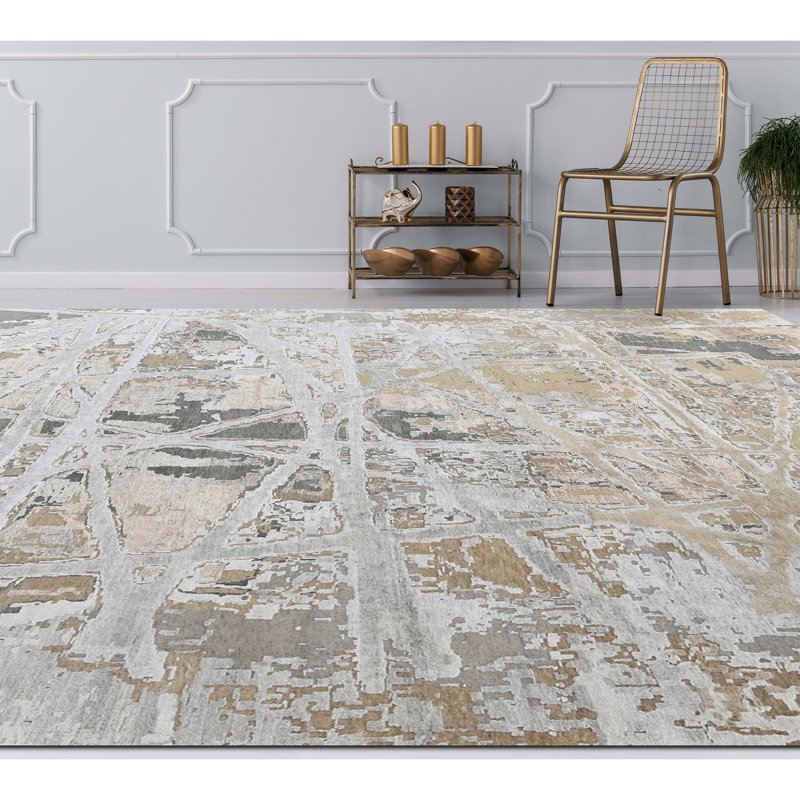 Abstract Area Rug in Gray/Taupe/Ivory, Rectangle 10' x 14'
