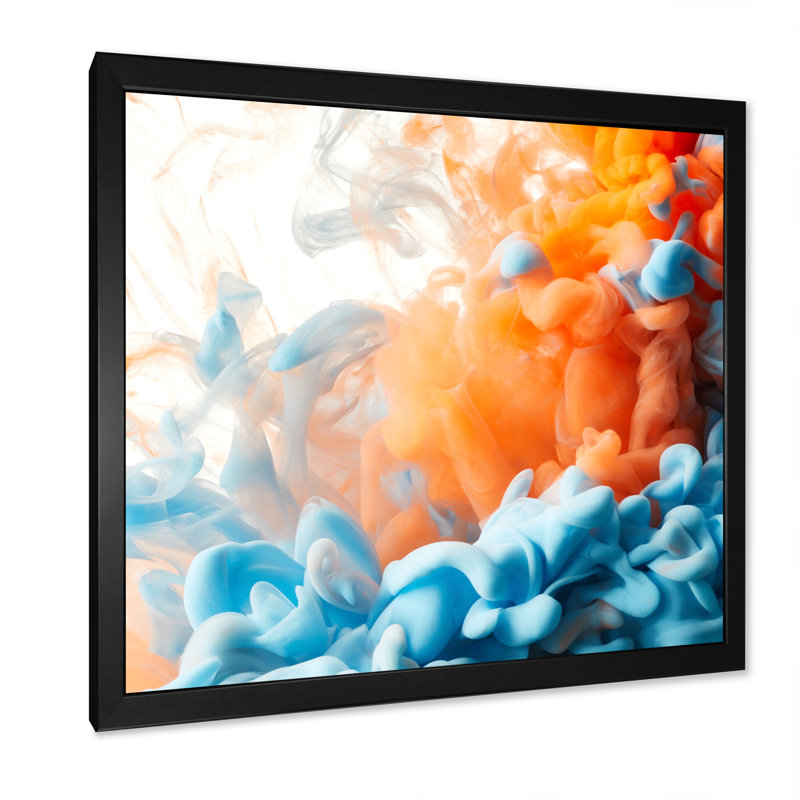 Art orange et bleu à l'encre liquide III - art moderne et contemporain sur toile, Cadre photo noir