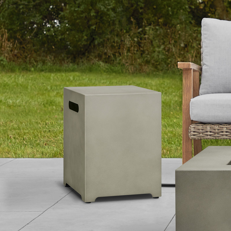 AEGEAN 20"H Square Metal Propane Tank Cover and Side Table by Real Flame, Light Gray