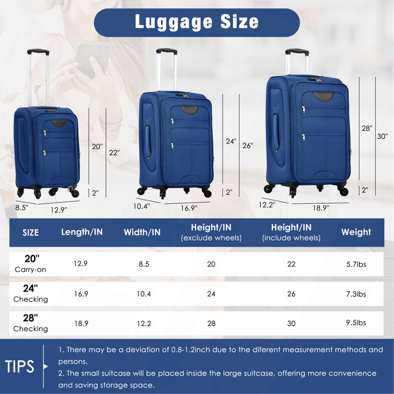 Ensemble de valise extensible avec sac de voyage 3 pièces Softside