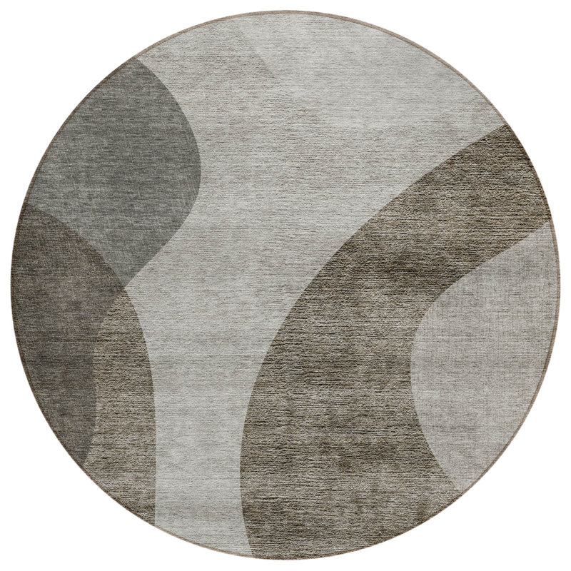 Tapis extérieur rond lavable beige et chocolat 8 'Taupe