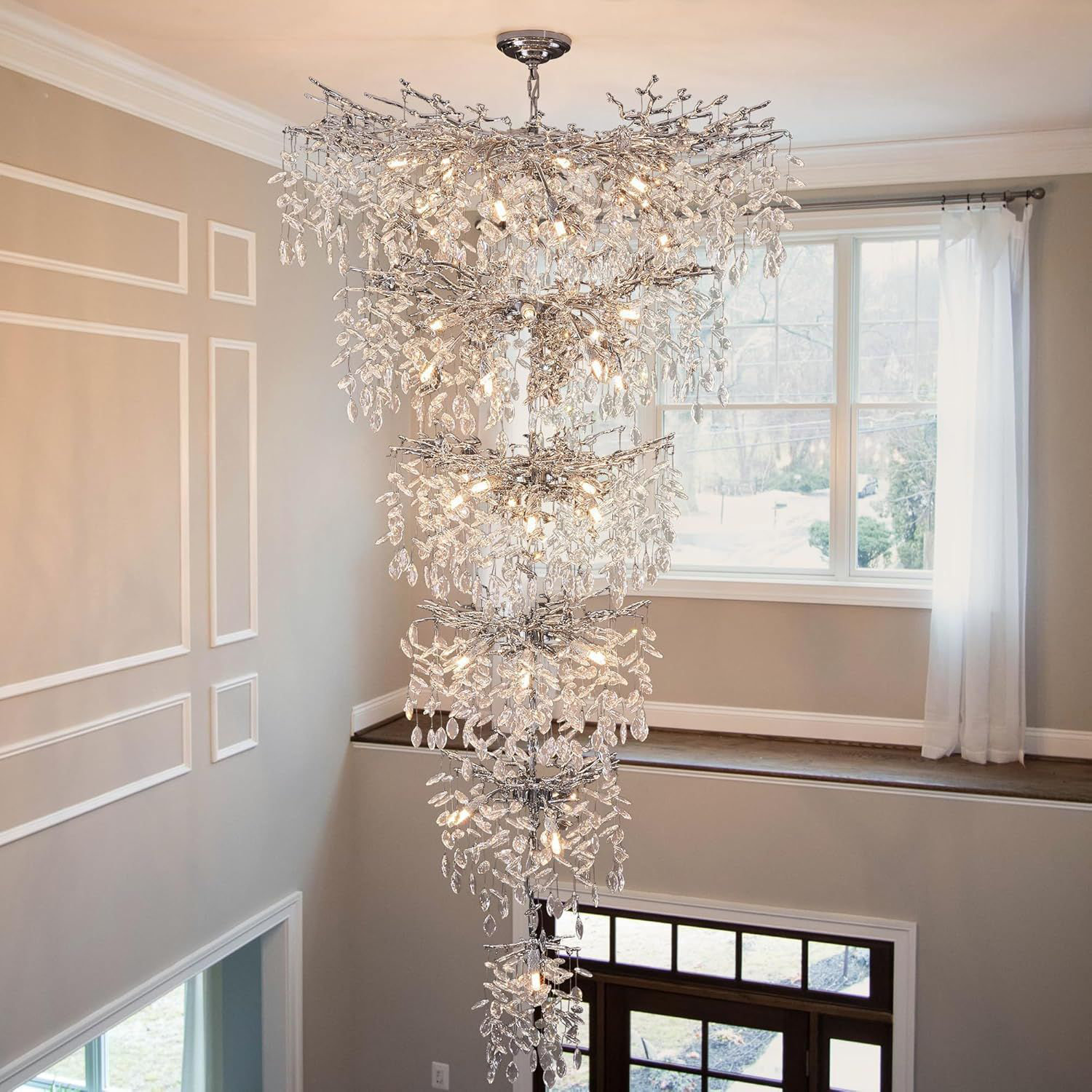 House Of Hampton Modern Long Staircase K9 Chandeliers Luxury Gold 6 